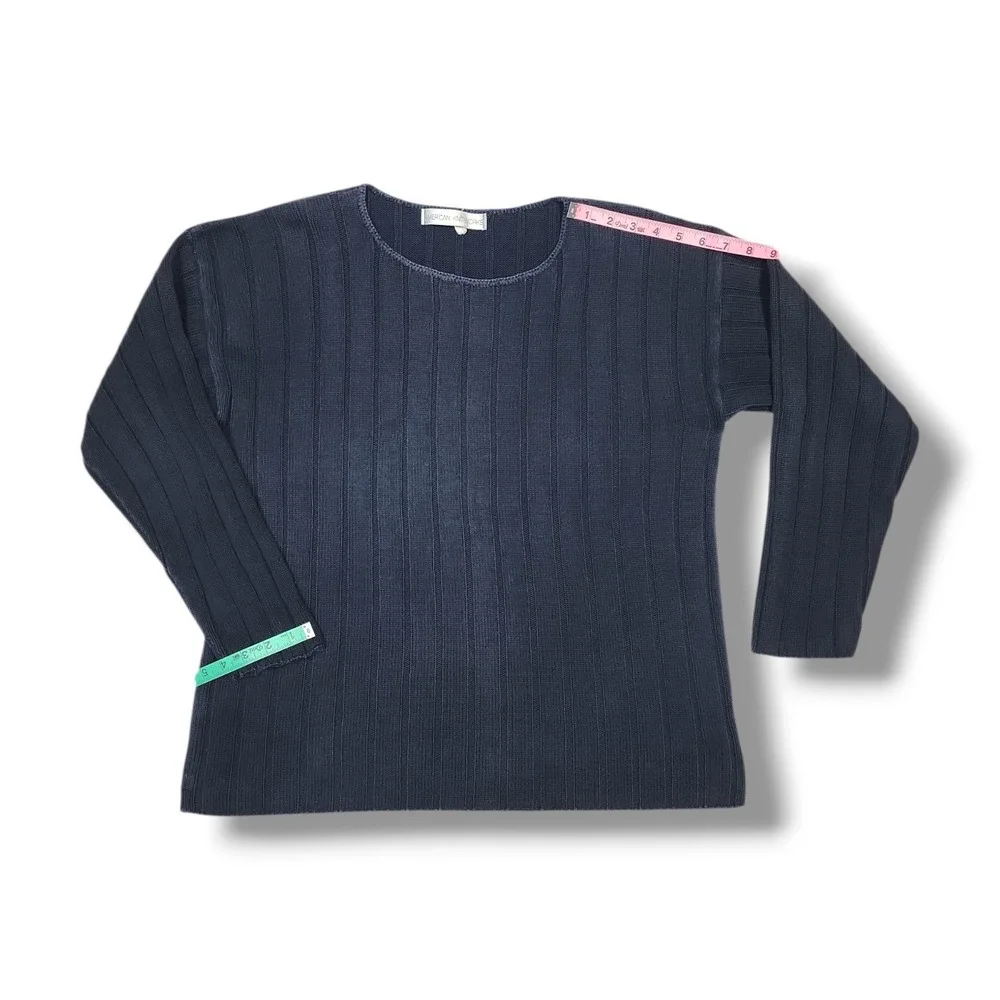 Vintage AMERICAN KNITWORKS Pullover Fall Retro Knit Black Sweater‎ Women's L